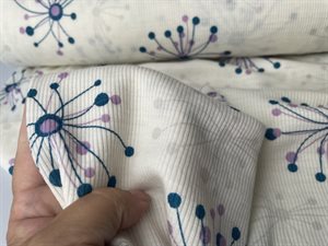 Undertøjsuld - blød og lækker i offwhite med søde motiver i petrol/gl. rosa